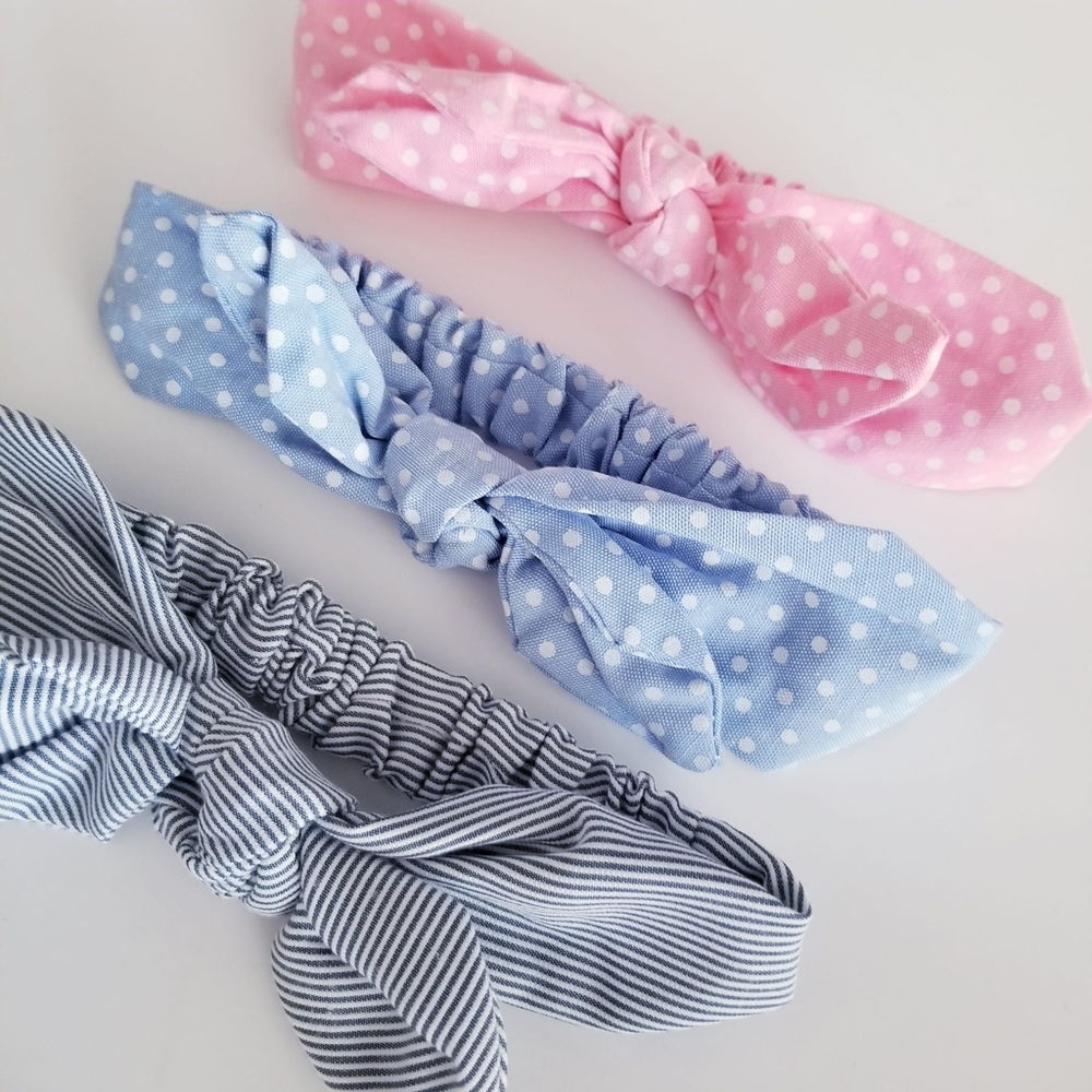 NWOT Baby Ribbons Headbands Bows Photoshoot Pink Blue Stripe Elastic